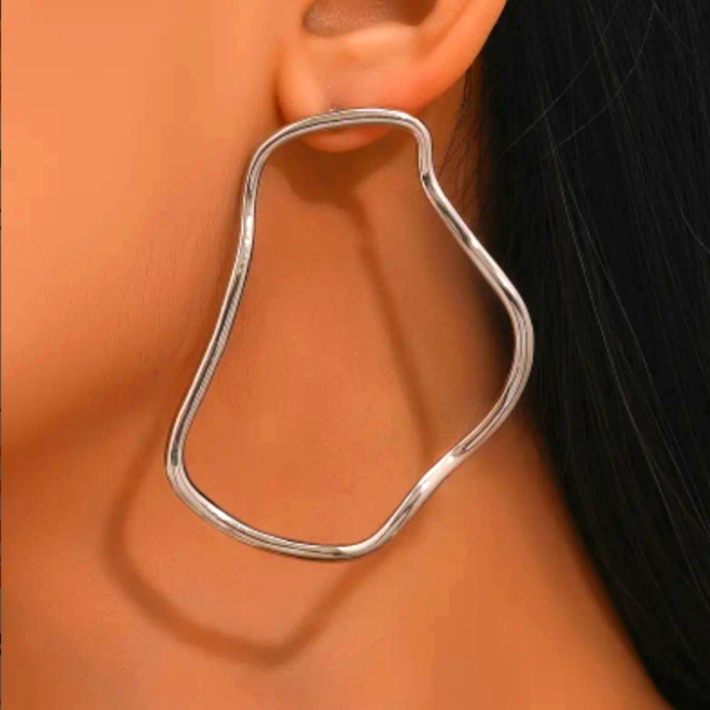 Silver Abstract Hoop Earrings (Also Available In Gold)
